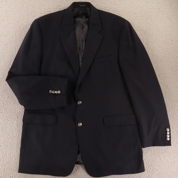 Michael Kors Jacket L‎ 44L Navy Blue 100% Wool Twill Blazer Crested Button - Picture 1 of 16